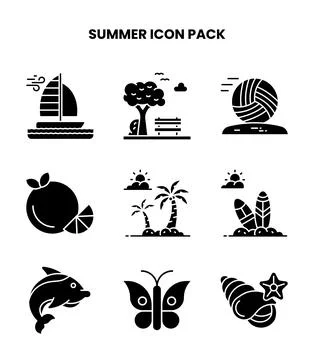 Summer Glyph Graphics Icons Pack Stock Illustration