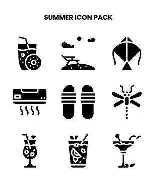 Summer Glyph Graphics Icons Pack Stock Illustration