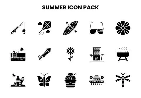 Summer Glyph Icons Pack 스톡 일러스트
