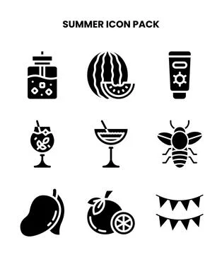 Summer Glyph UI Icons Pack Stock Illustration