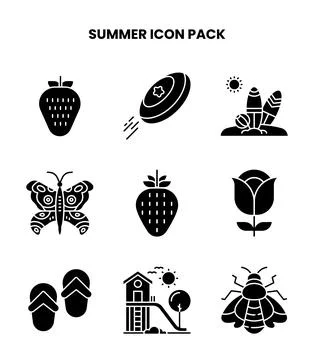 Summer Glyph Vector Icons Pack Stock Illustration