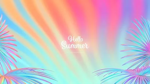 Summer gradient background with tropical leaves. Bright colorful summer col.. Stock Illustration