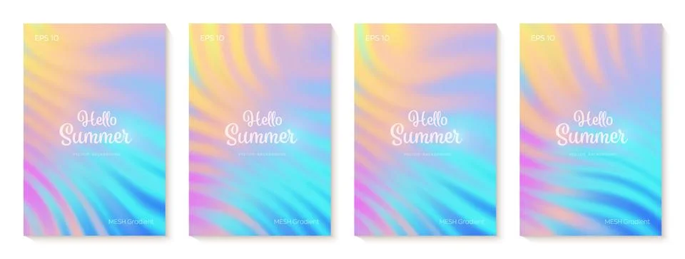Summer gradient backgrounds set. Bright colorful summer colors. Sunset and su Stock Illustration