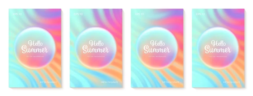 Summer gradient backgrounds set. Bright colorful summer colors. Sunset and su Stock Illustration