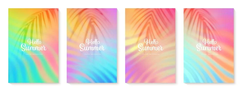 Summer gradient backgrounds set with a palm leaves shadows. Bright colorful s Stock Illustration