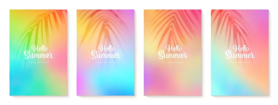 Summer gradient backgrounds set with a palm leaves shadows. Bright colorful.. 스톡 일러스트