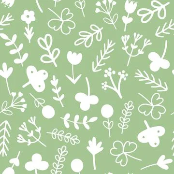 Summer green seamless pattern with flowers and greenery Stock Illustration