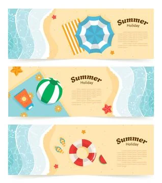 Summer greeting poster vector set design. Hello summer text with floaters and Stock Illustration