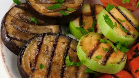 Summer grilled vegetables with parsley, close-up view Stock Footage 83160992