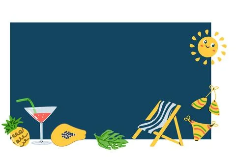 Summer hand drawn background with beach elements Stock Illustration