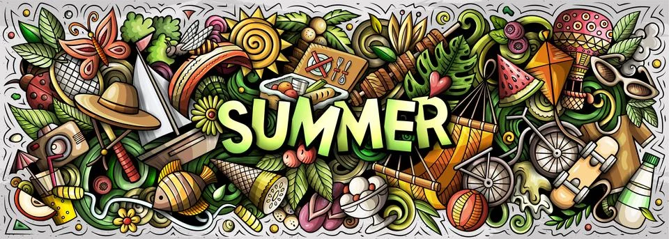 Summer hand drawn cartoon doodle illustration. Illustrazione stock