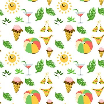 Summer hand drawn seamless background with beach elements Stock Illustration