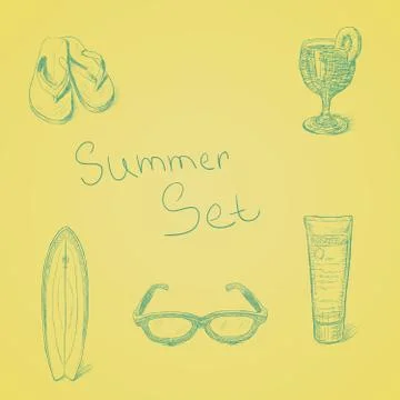 Summer hand drawn set Stock Illustration