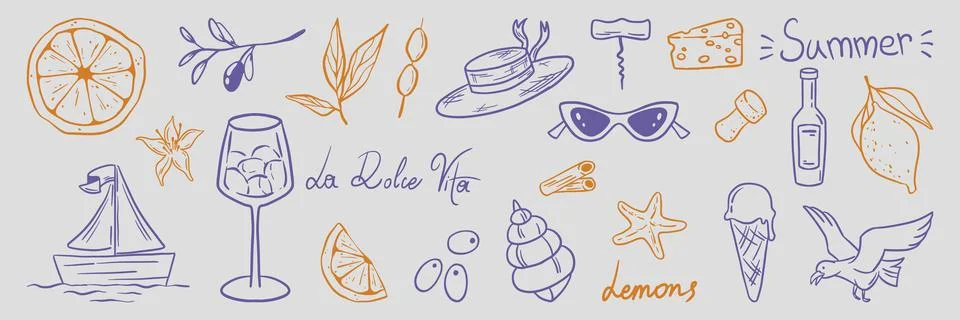 Summer hand drawn vector in Amalfi coast style 库存插图