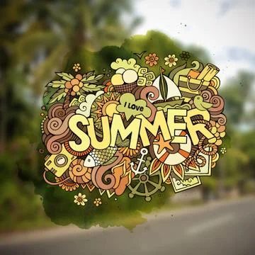 Summer hand lettering and doodles elements Illustrazione stock