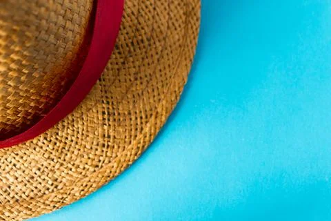 Summer hat on blue backround Stock Photos