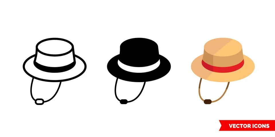 Summer hat icon of 3 types. Isolated vector sign symbol. Stock Illustration