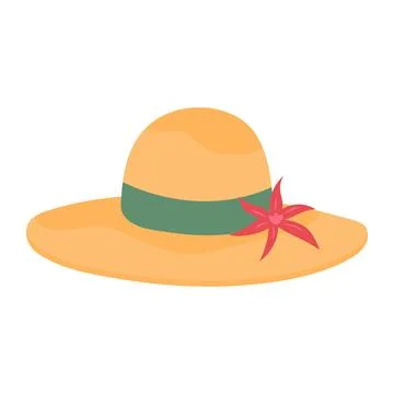 Summer hat with tropical flower. Vector illustration isolated on white back.. Illustrazione stock