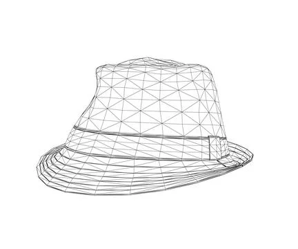 Summer hat wireframe from black lines isolated on white background. Perspecti Stock Illustration