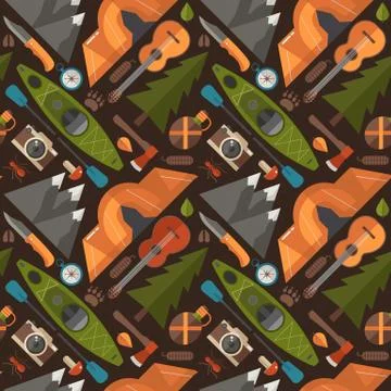 Summer Hiking and Camping Pattern Stock Illustration