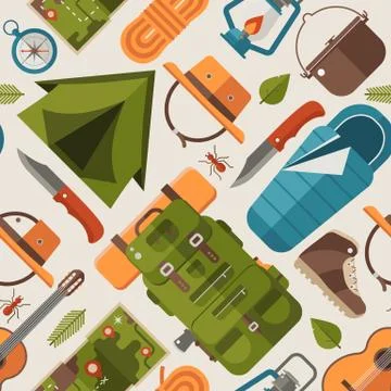 Summer Hiking and Camping Pattern Stock Illustration