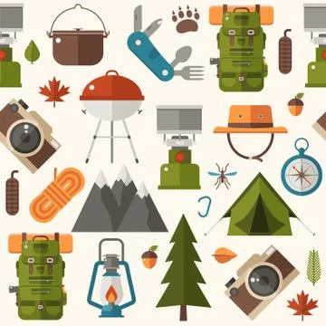 Summer Hiking and Picnic Pattern Stock Illustration