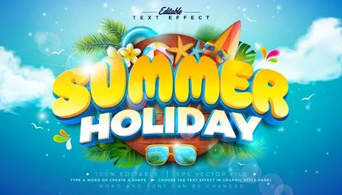 Summer Holiday 3D Text Effect Design Editable and Scalable Vector Graphic Sty Stock Illustration