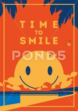 Summer Holiday and Summer Camp poster with smiley sun Stock Illustration
