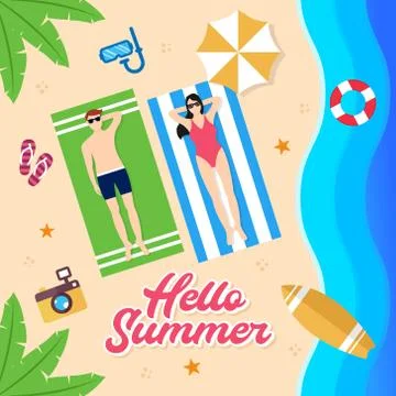 Summer Holiday on the beach Vector Illustration. Summer vacation Vector flat  Illustrazione stock