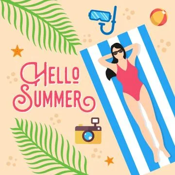 Summer Holiday on the beach Vector Illustration. Summer vacation Vector flat  Illustrazione stock