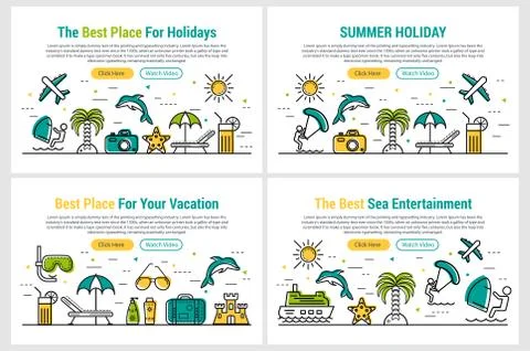 Summer holiday - four rectangular site header Stock Illustration