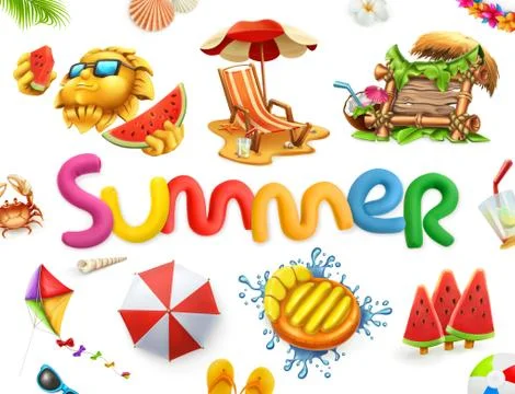 Summer holiday set. 3d vector icon Stock Illustration