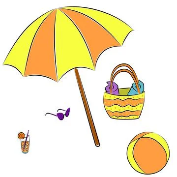 Summer holiday set, beach set. White background. Stock Illustration