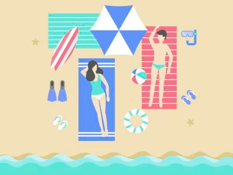 Summer Holiday, Sunbathing on the beach vector Illustrazione stock
