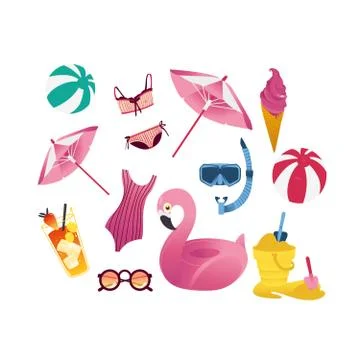 Summer holiday vacation elements set vector illustration Stock Illustration