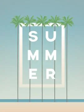 Summer holiday vector concept with palm trees on beach and creative typography Stock Illustration