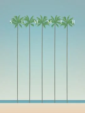 Summer holiday vector concept with palm trees on beach and creative typography Stock Illustration