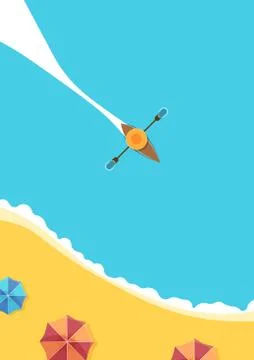 Summer holiday vector poster template with a boat at sea and beach with umbre Stock Illustration