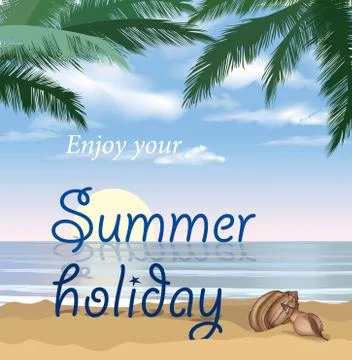Summer holidays background. Seaside View Poster. Vector beach resort wallpape Stock Illustration