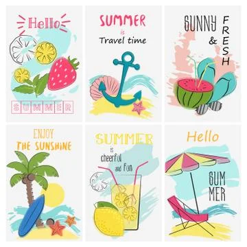 Summer holidays vacation poster set. Greeting and invitation lettering card Stock Illustration