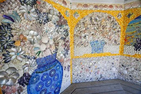 A summer house with shell pattern designs in the Abbey Gardens, Tresco, Isles Stock Photos