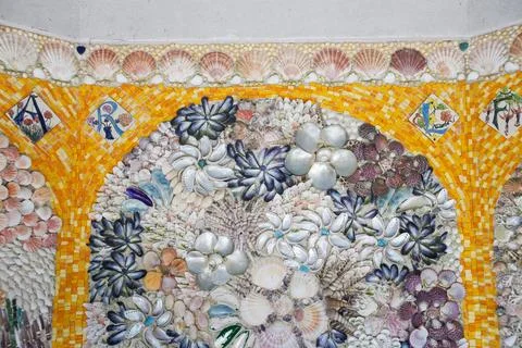 A summer house with shell pattern designs in the Abbey Gardens, Tresco, Isles Stock Photos