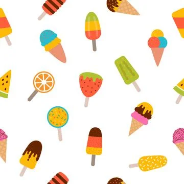 Summer ice cream seamless pattern. Cute cartoon background. Perfect for wra.. Illustrazione stock