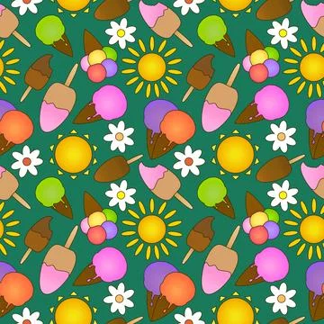 Summer Ice Cream Seamless Pattern Stock Illustration