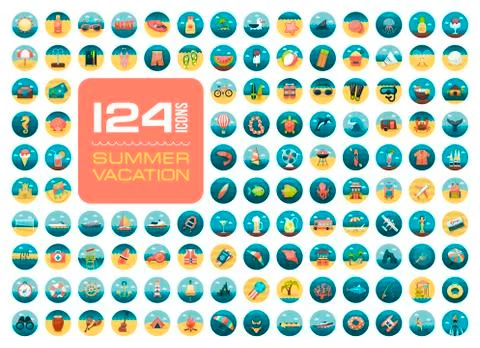 Summer icon set. Summertime. Vacation Stock Illustration