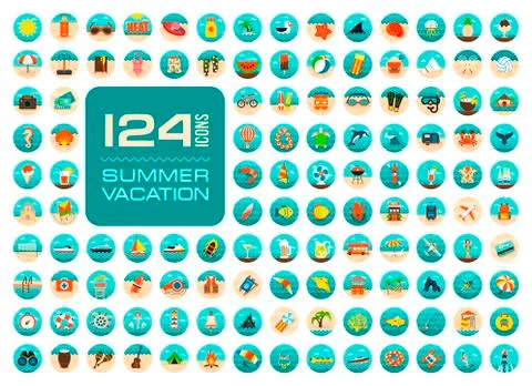 Summer icon set. Summertime. Vacation Stock Illustration