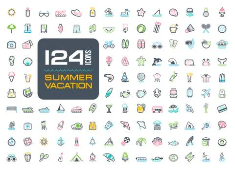 Summer icon set. Summertime. Vacation Stock Illustration