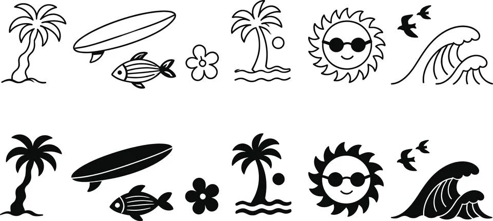 Summer Icon Set Vector Illustration in Hand Drawn Doodle Style Illustrazione stock