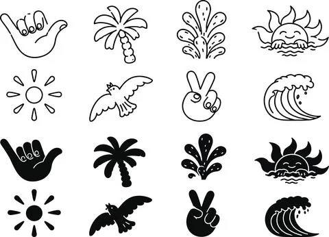 Summer Icon Set Vector Illustration in Hand Drawn Doodle Style Illustrazione stock