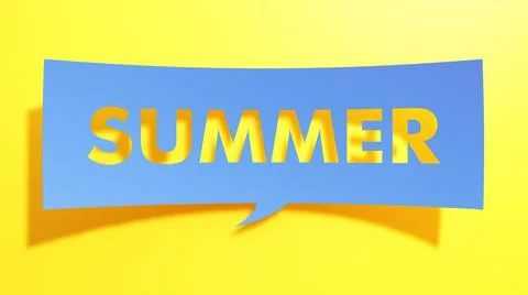 Summer Icon, Speech Bubble. Blue cut out paper on yellow background. 3D Render. Stock Illustration